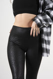 Leggings Kunstleder Schlangenmuster - schwarz